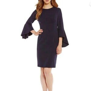 Antonio Melani Navy Blue Bell Sleeve Stretch Sheath Dress Size 6